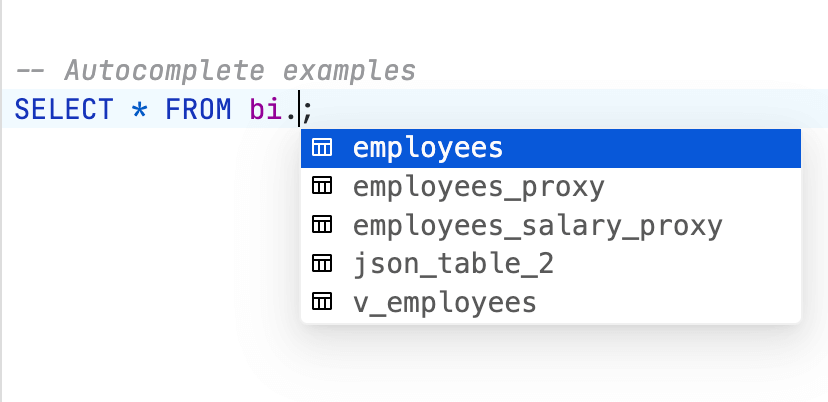 SQL Editor - Autocomplete tables | IOMETE