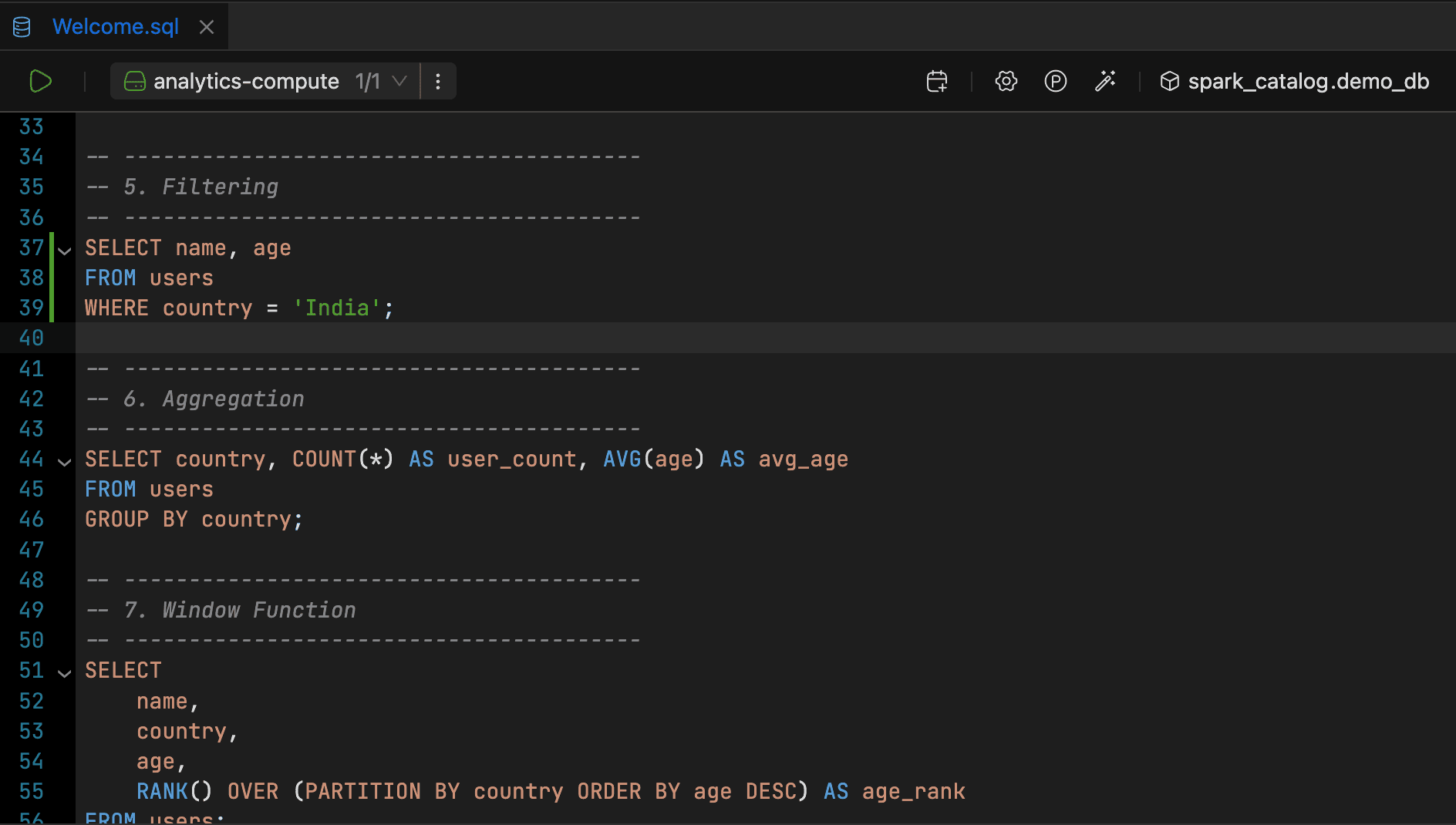 Code editor with SQL syntax highlighting and autocomplete | IOMETE