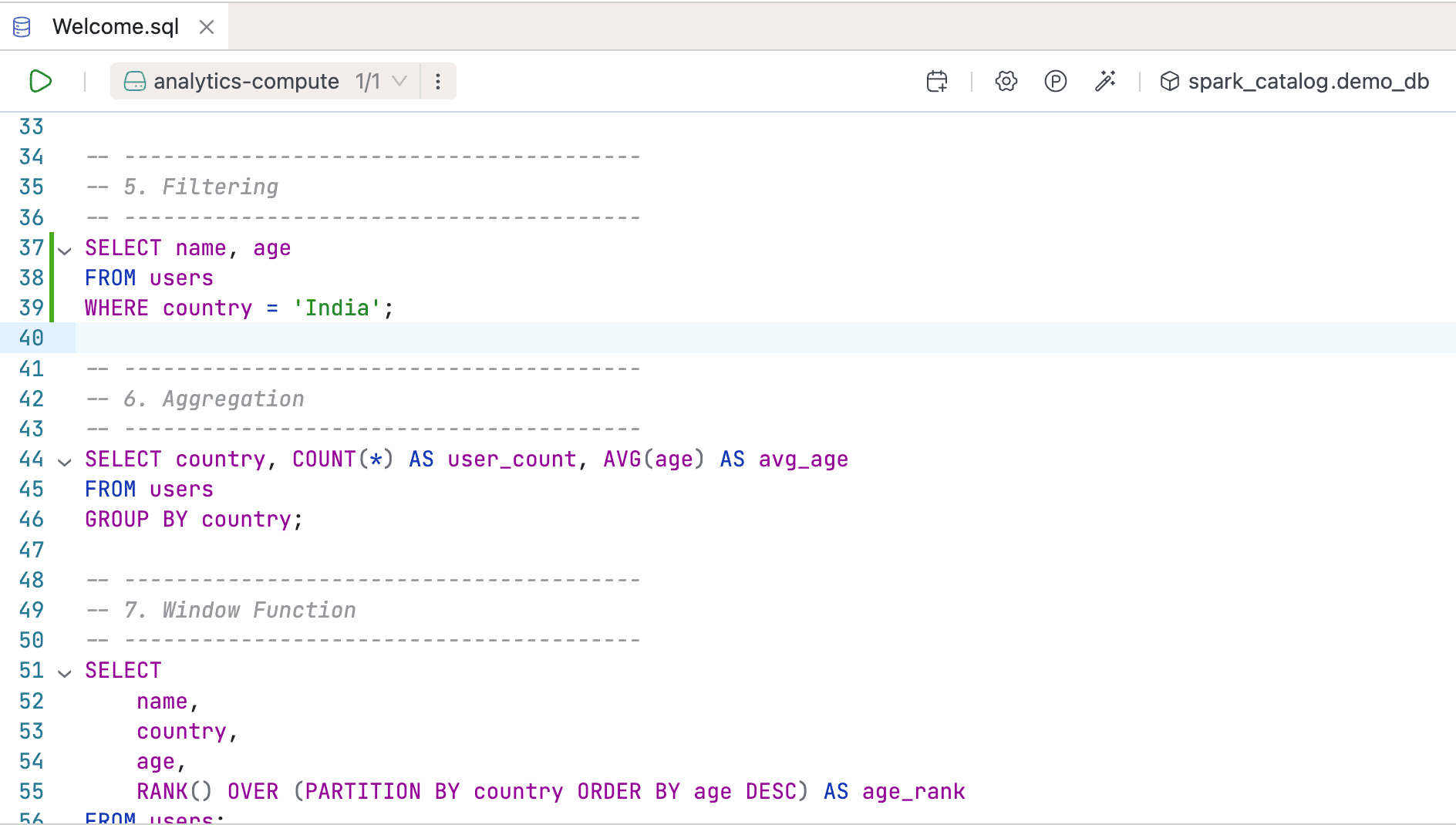 Code editor with SQL syntax highlighting and autocomplete | IOMETE