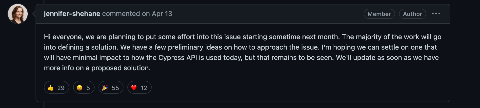 Cypress api comment