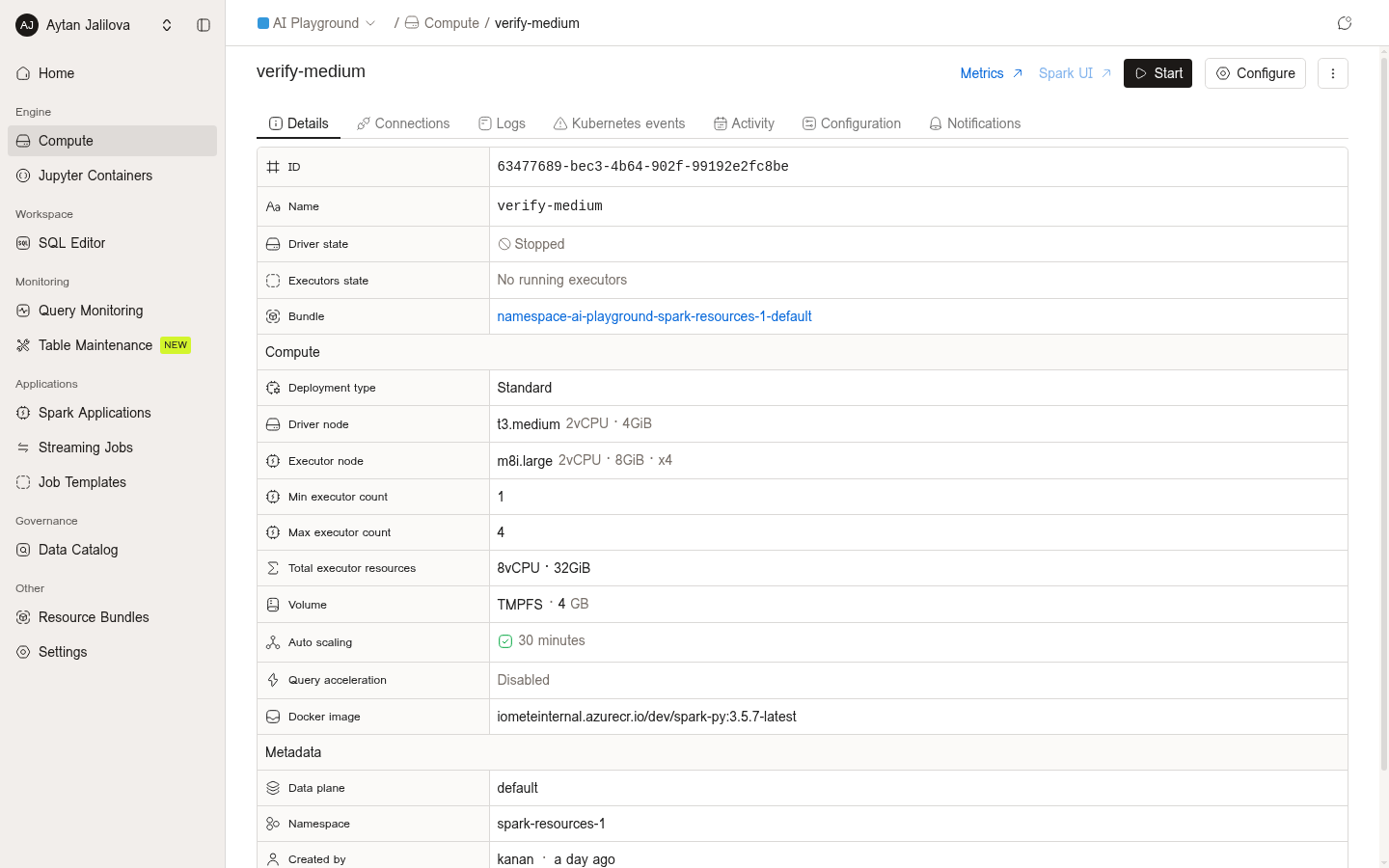 Compute details in IOMETE showing Query acceleration disabled by default | IOMETE