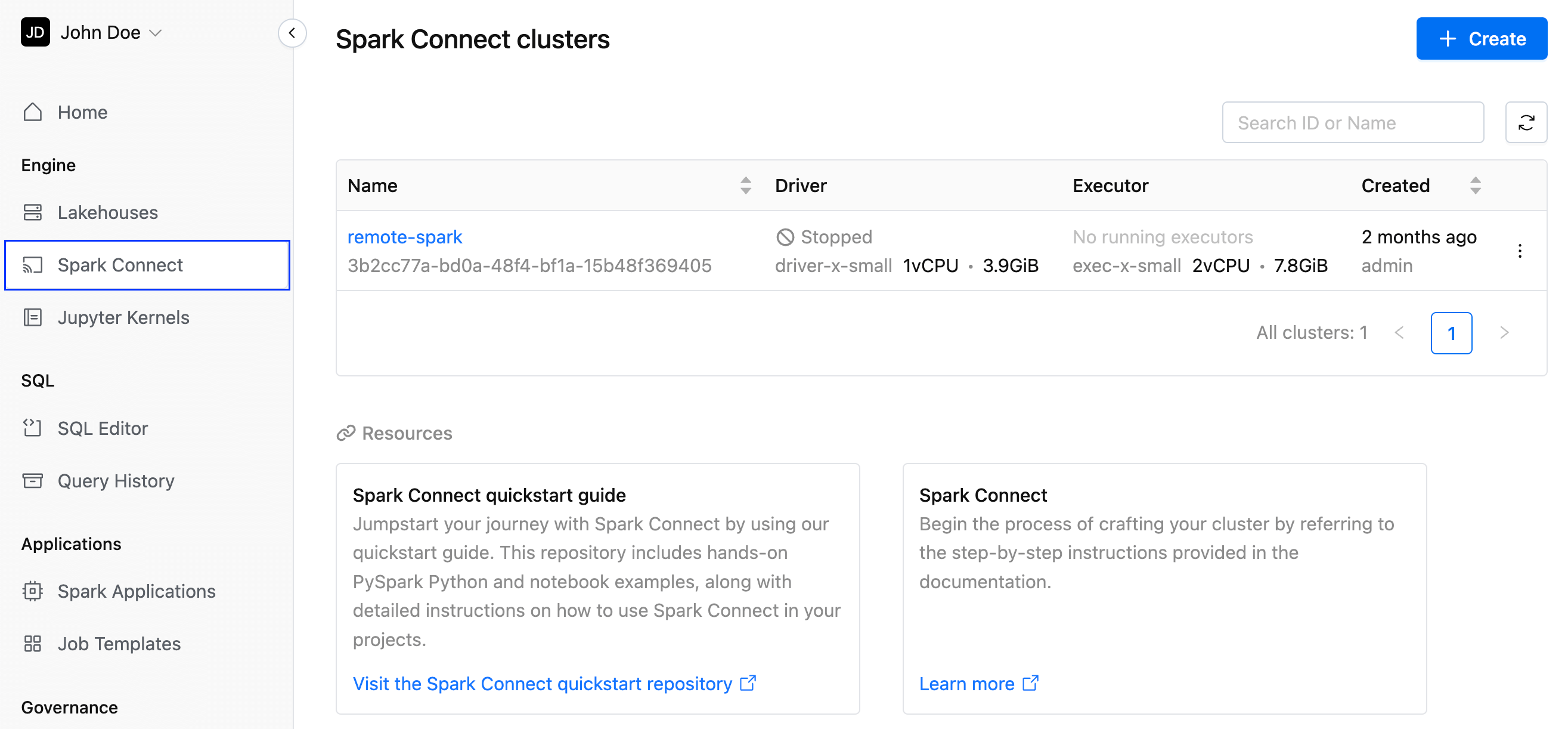 Connect cluster page | IOMETE