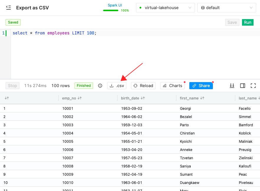 CSV export from SQL Editor | IOMETE