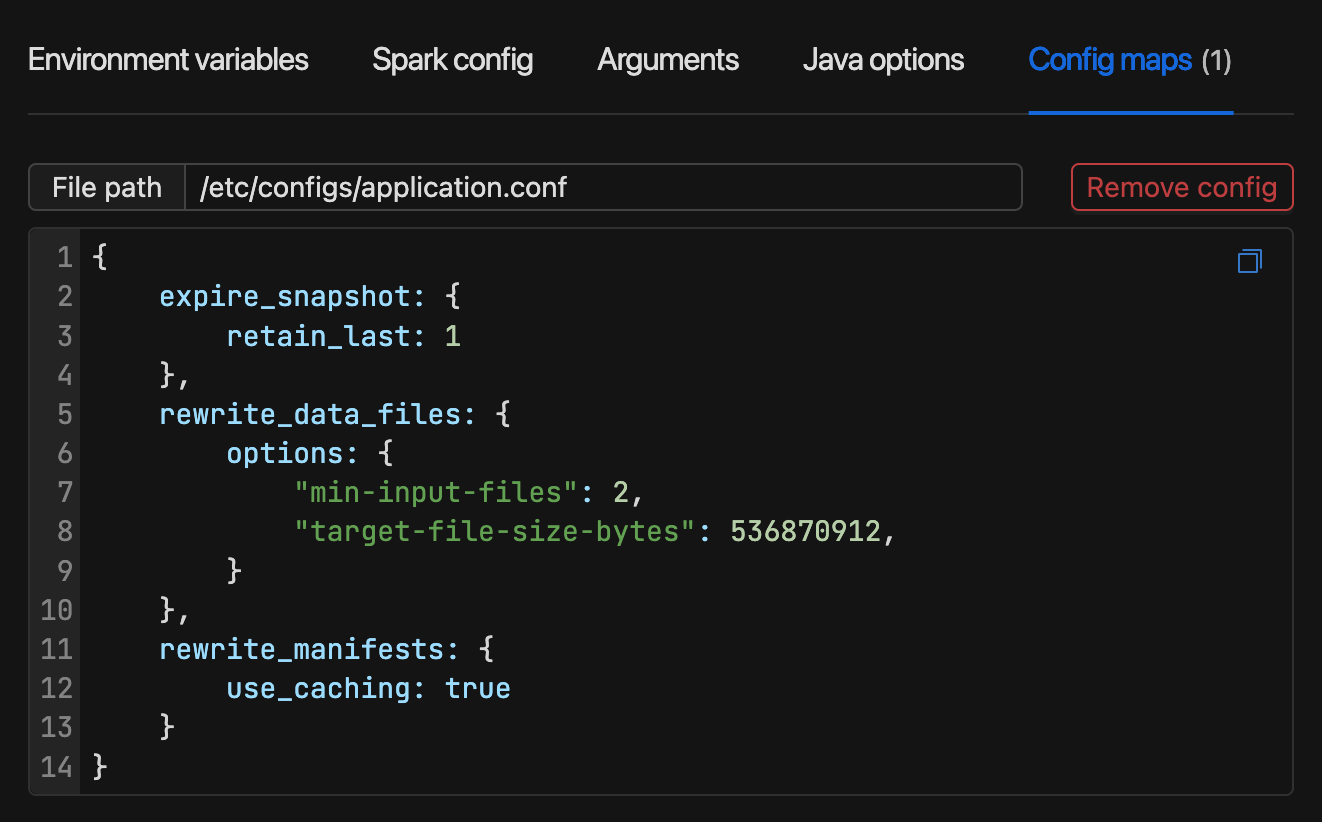 Data compaction job configurations | IOMETE