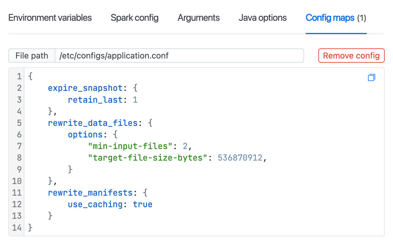 Data compaction job configurations | IOMETE