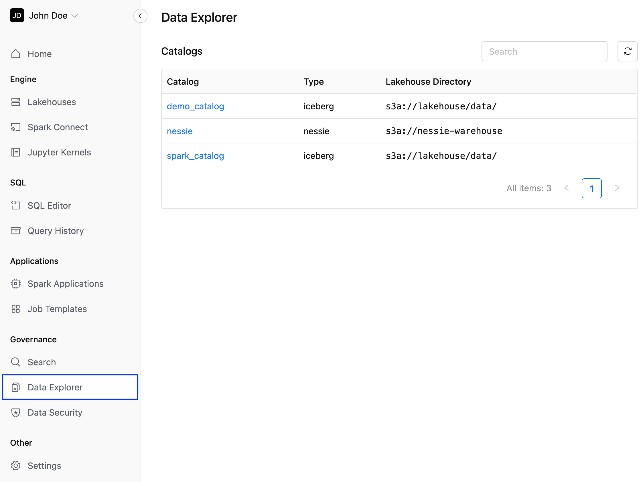 Data Explorer page | IOMETE