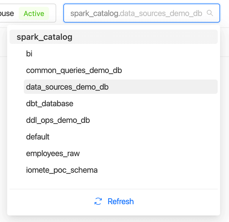 SQL Editor - Database select | IOMETE