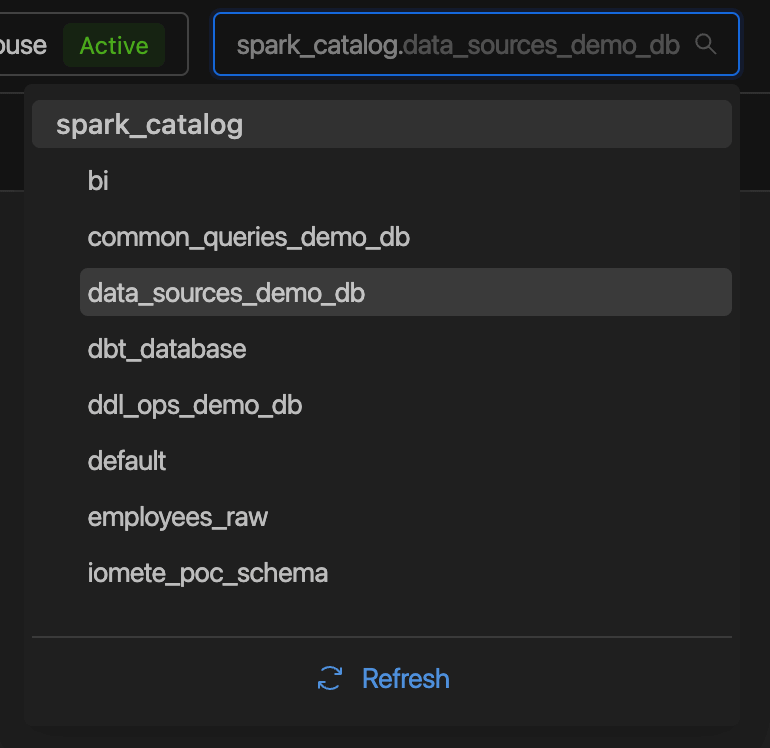 SQL Editor - Database select | IOMETE