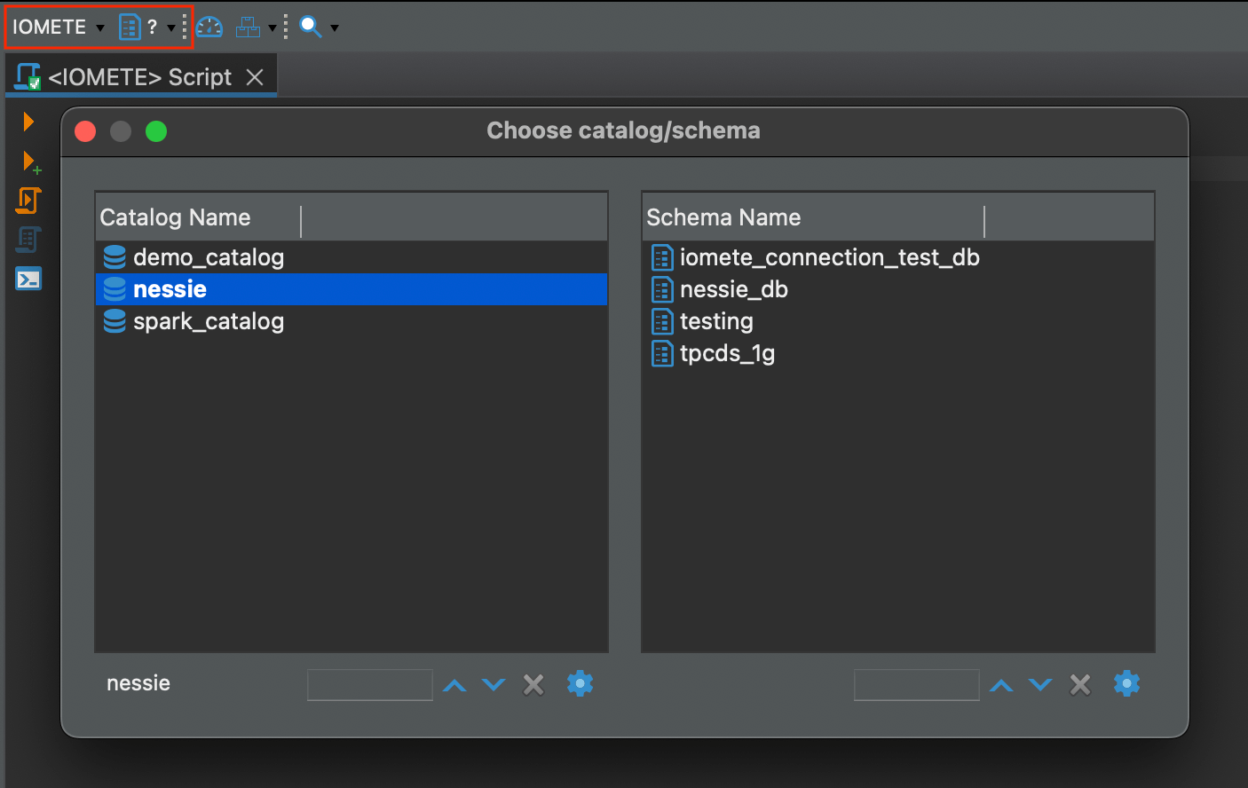 Selecting Active Schema | IOMETE