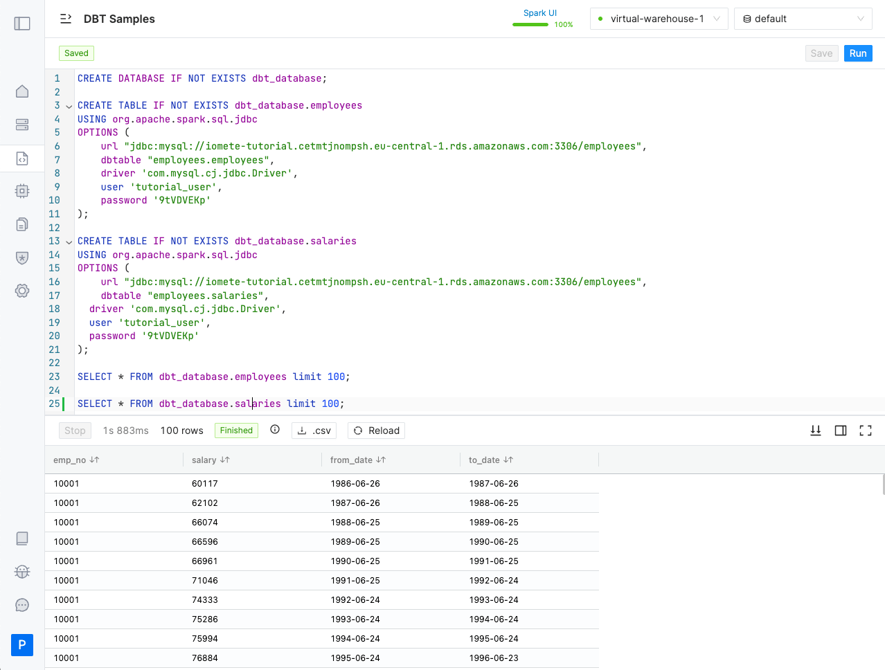 IOMETE SQL Editor - Create initial datasets for dbt guide | IOMETE