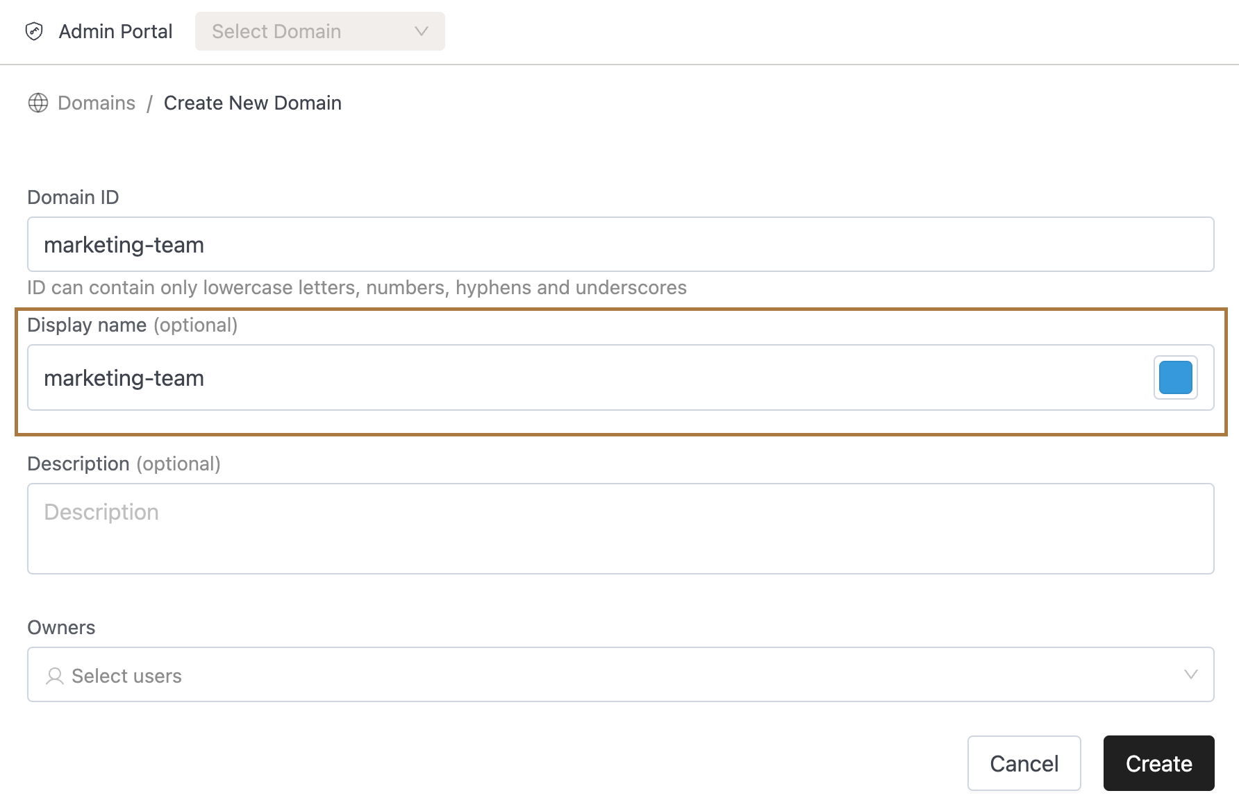 Domain Create Page | IOMETE