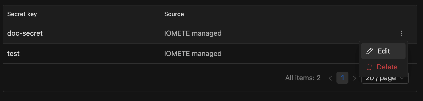 Domain Secrets with created | IOMETE
