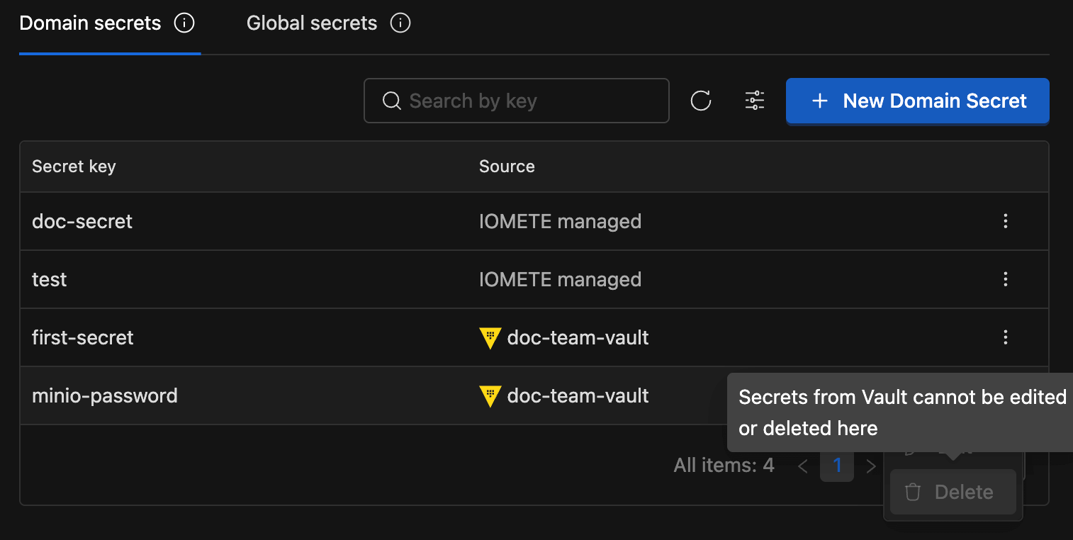 Domain Vault Secrets | IOMETE