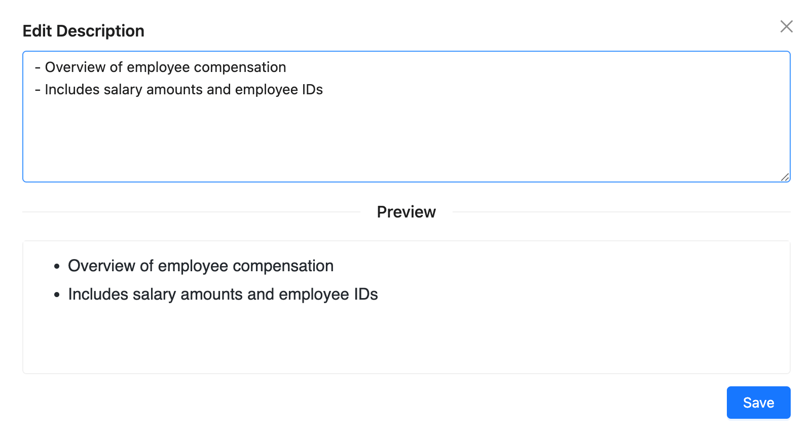 Data Catalog edit description | IOMETE