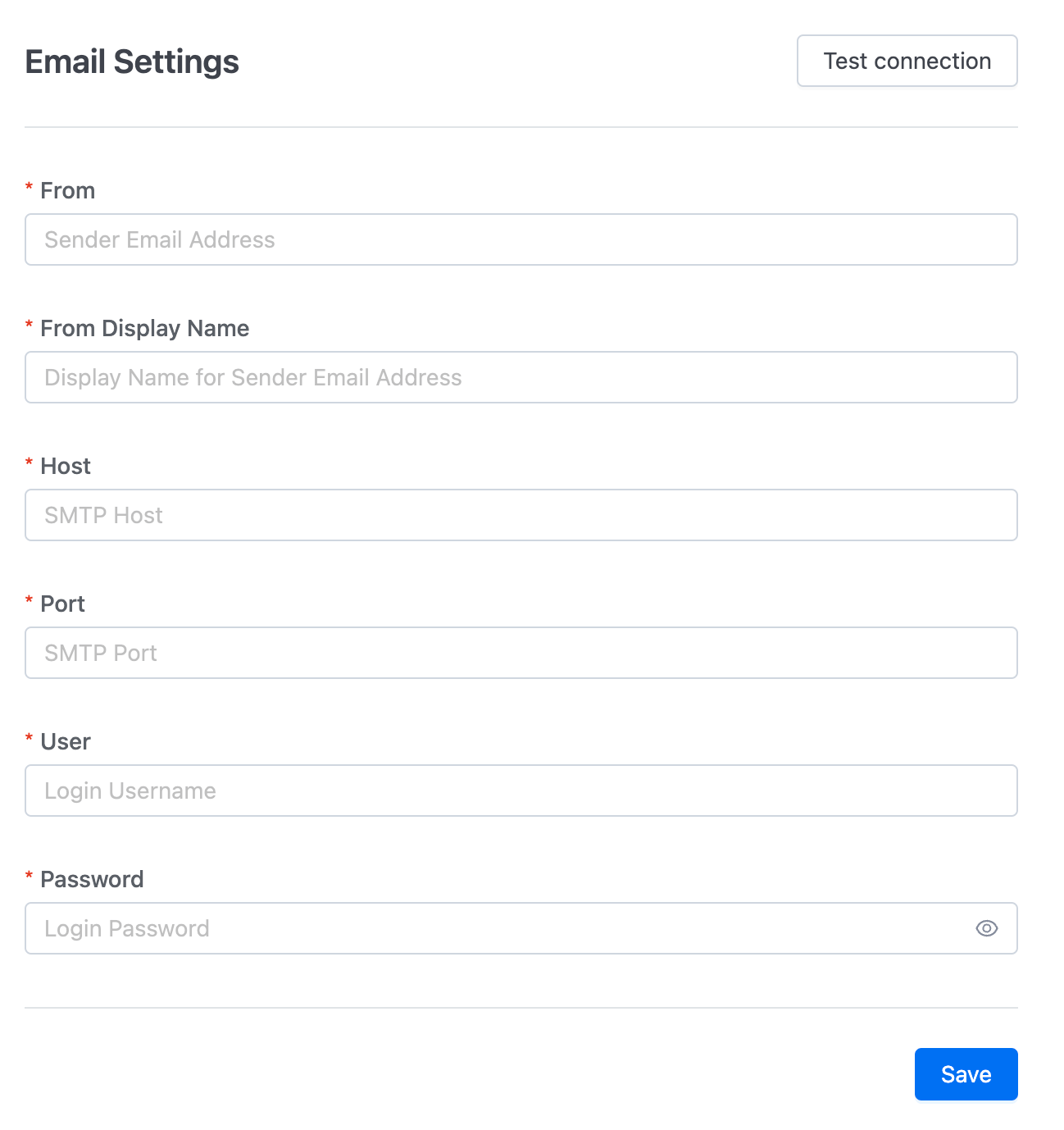 Email configuration inputs | IOMETE