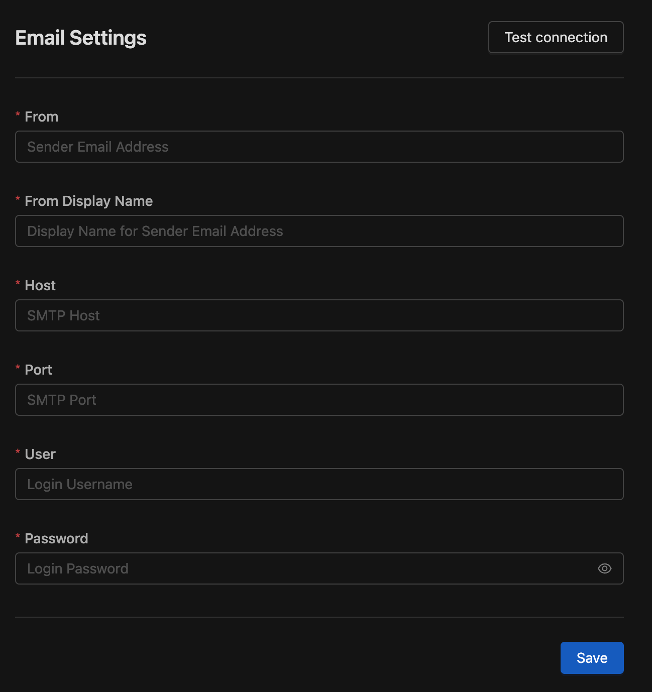 Email configuration inputs | IOMETE