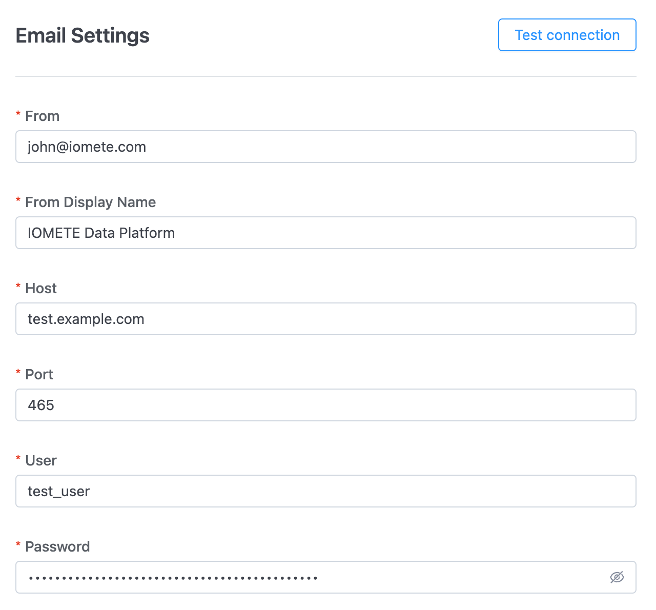 Email configuration test connection | IOMETE