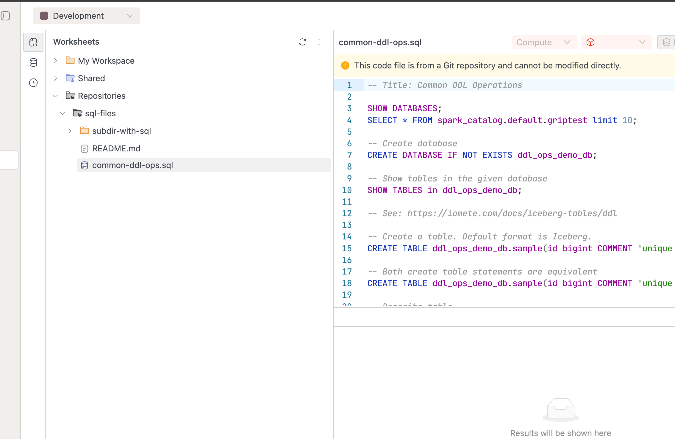 execute sql | IOMETE