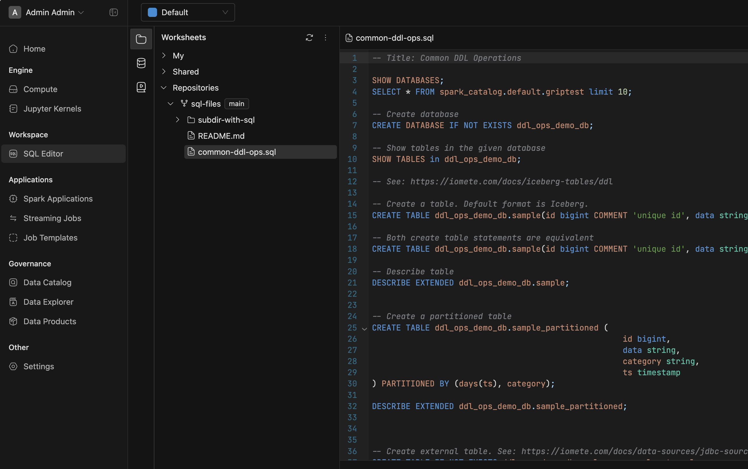 execute sql | IOMETE