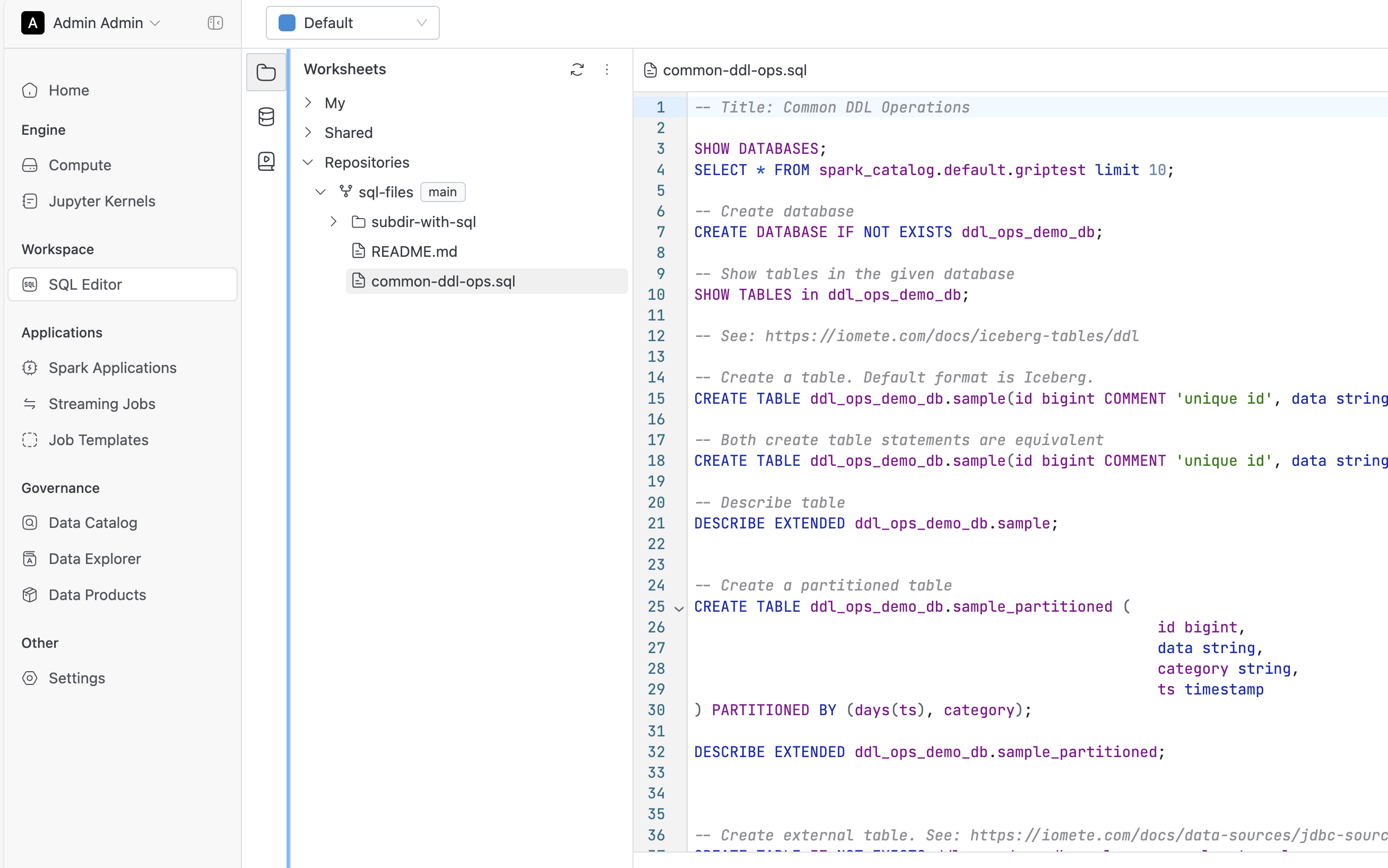 execute sql | IOMETE