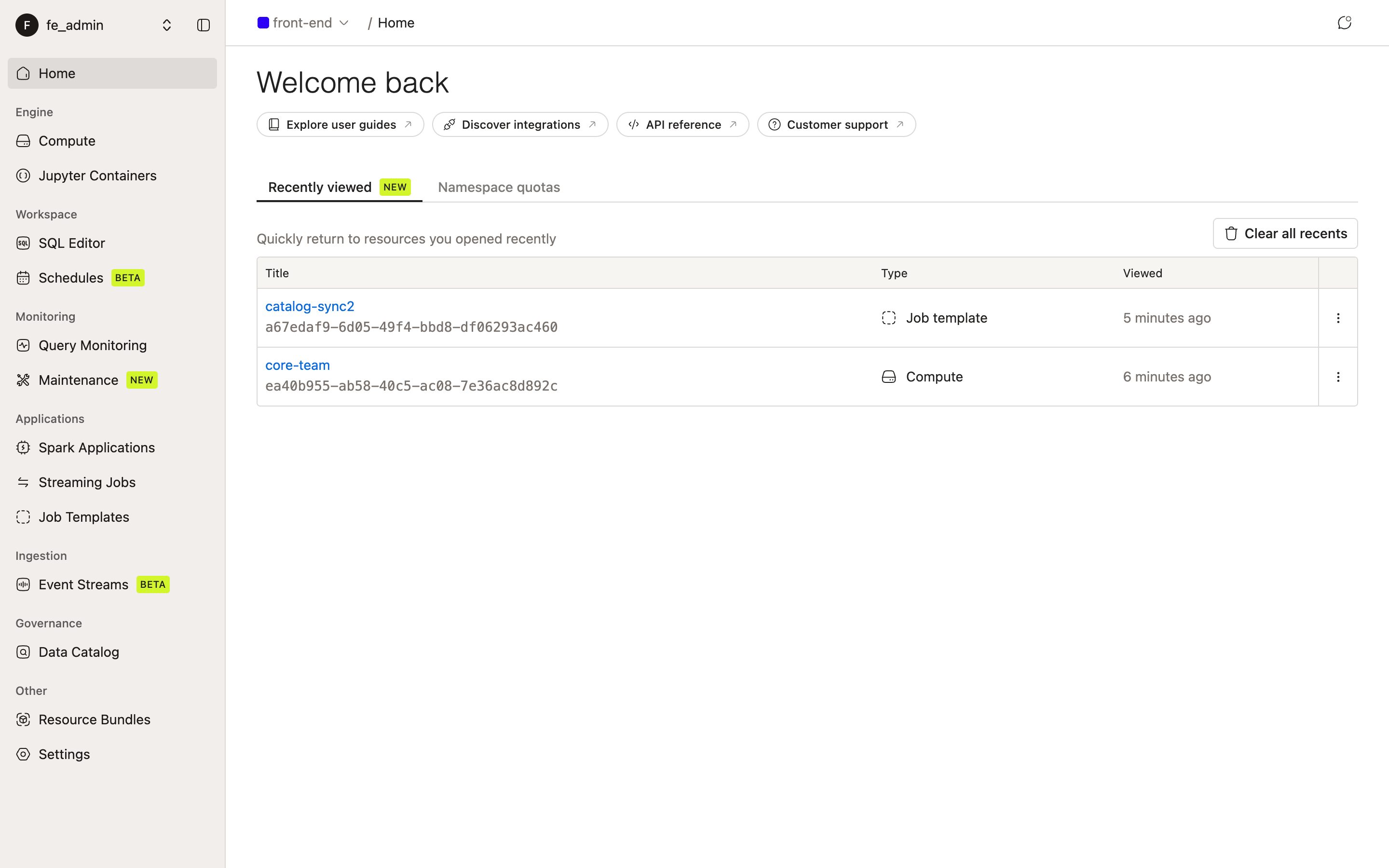 Home page with the Recently viewed tab selected | IOMETE