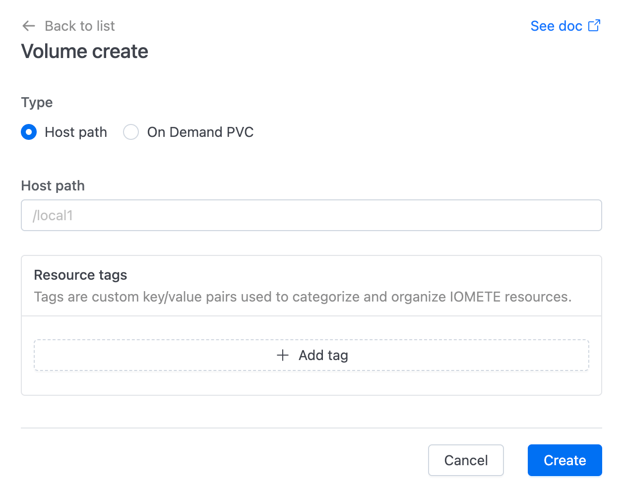 Host Path create | IOMETE