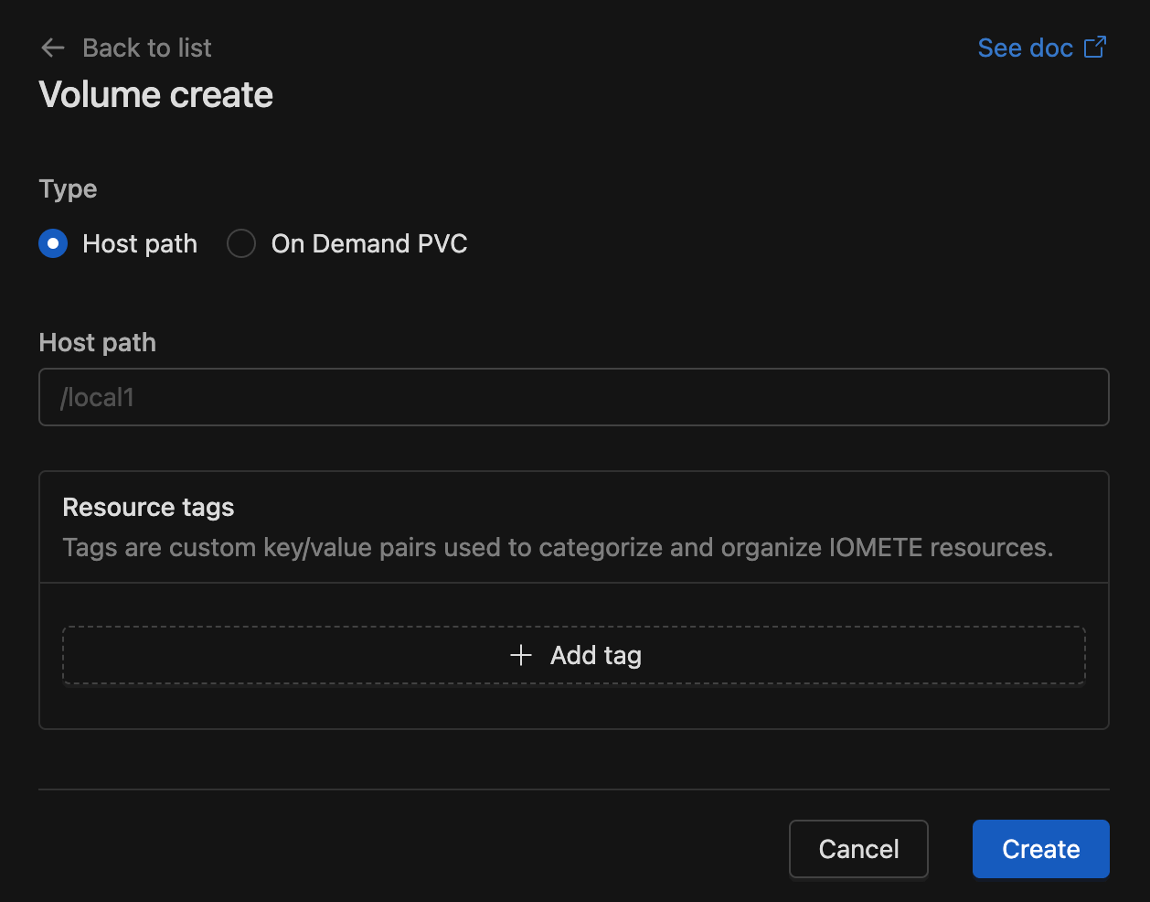 Host Path create | IOMETE