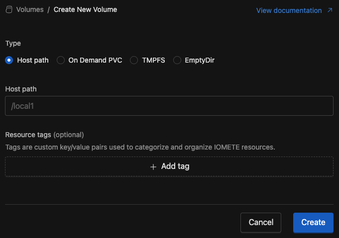 Host Path create | IOMETE