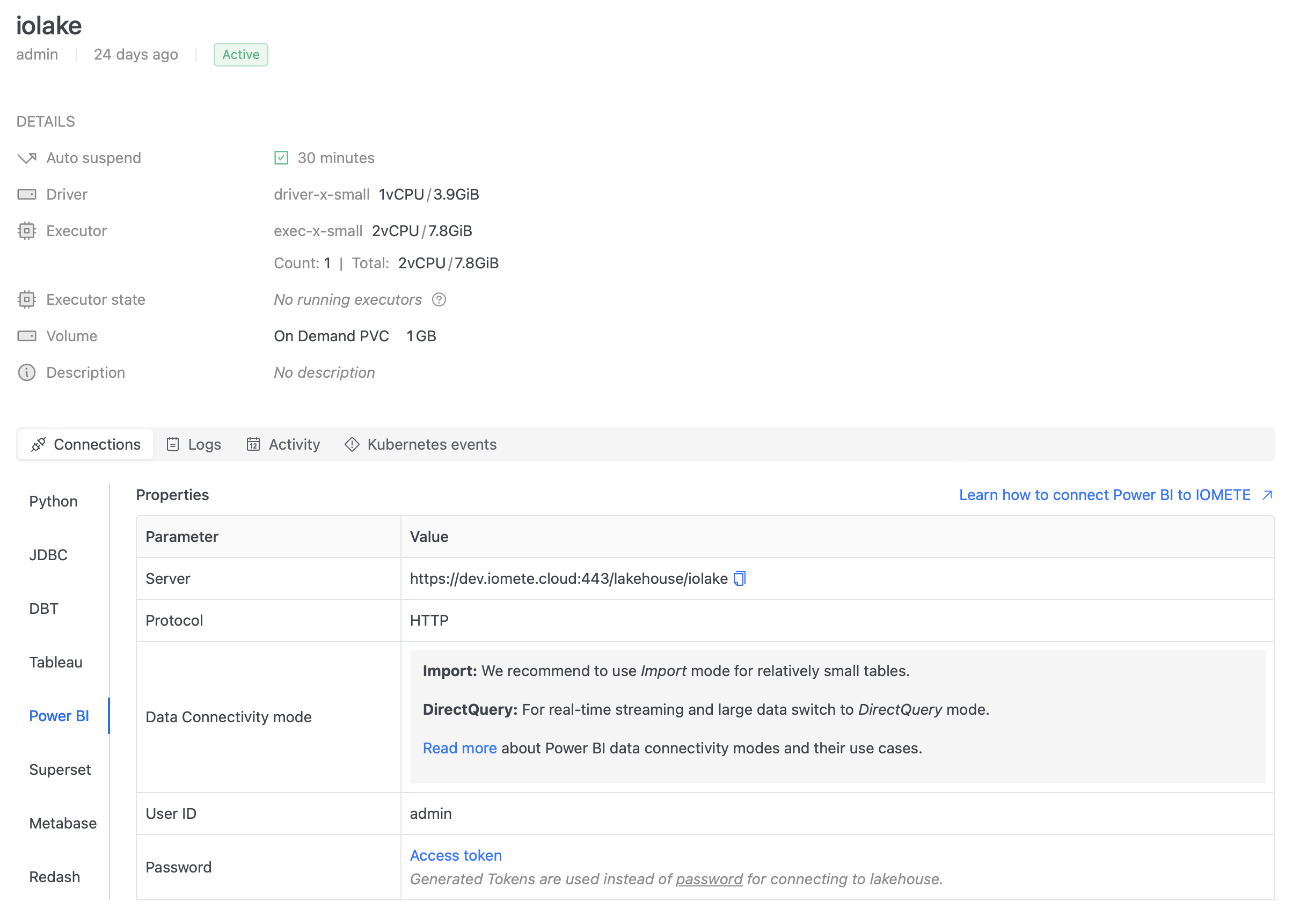 IOMETE lakehouse connection details | IOMETE