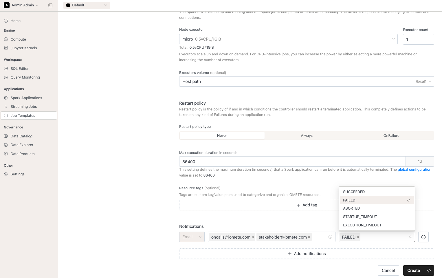 Job Notifications` | IOMETE