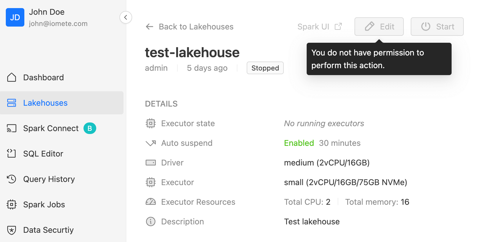 Lakehouse can manage role | IOMETE