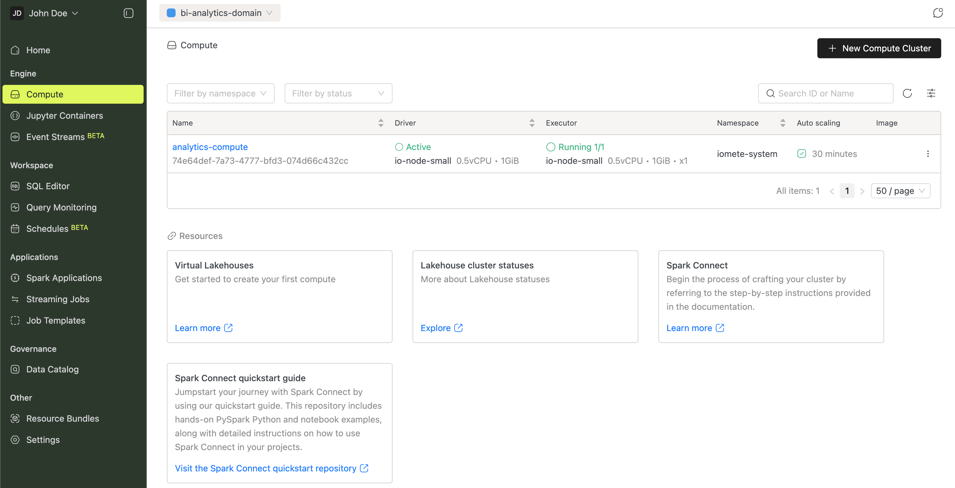Compute page | IOMETE