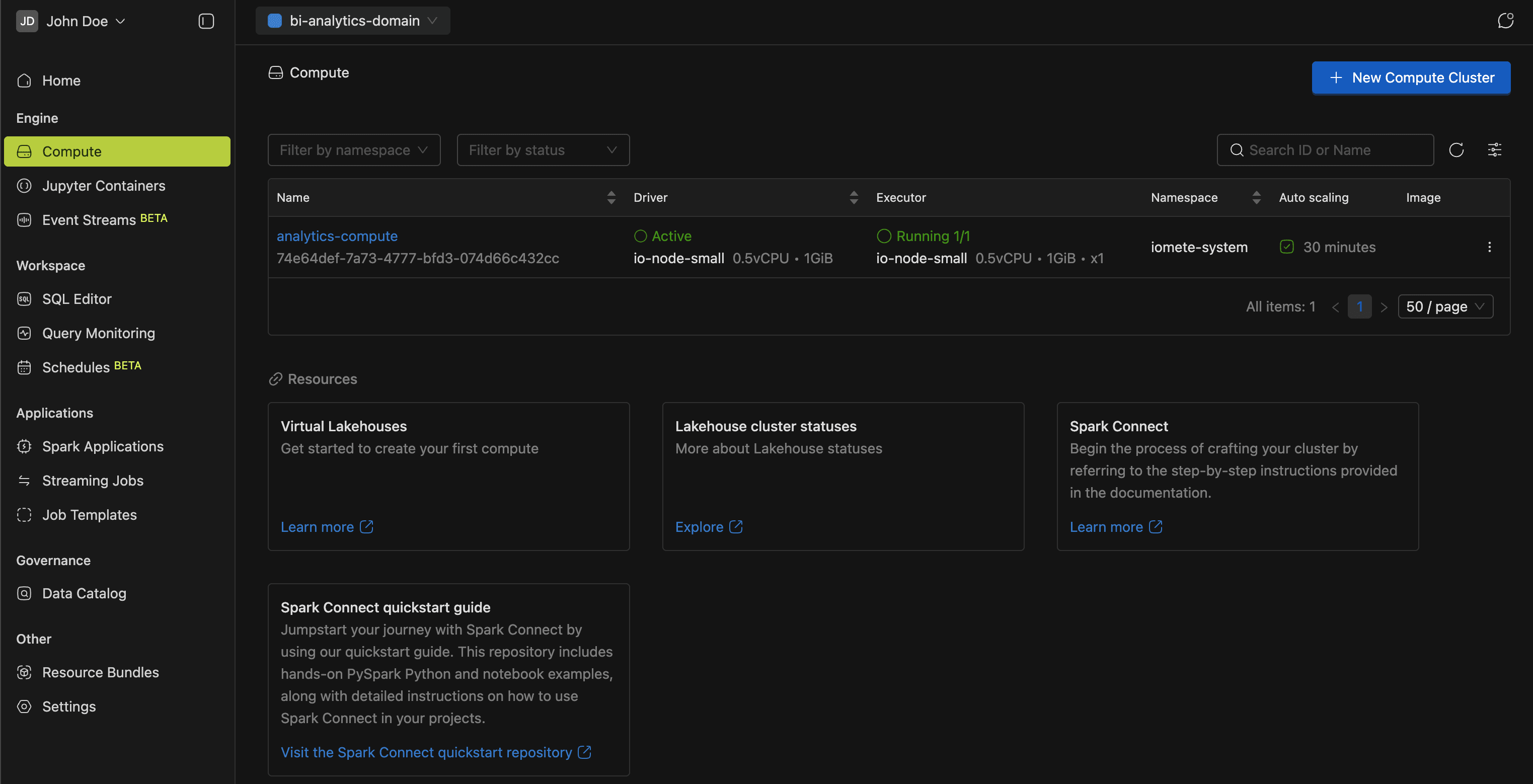 Compute page | IOMETE