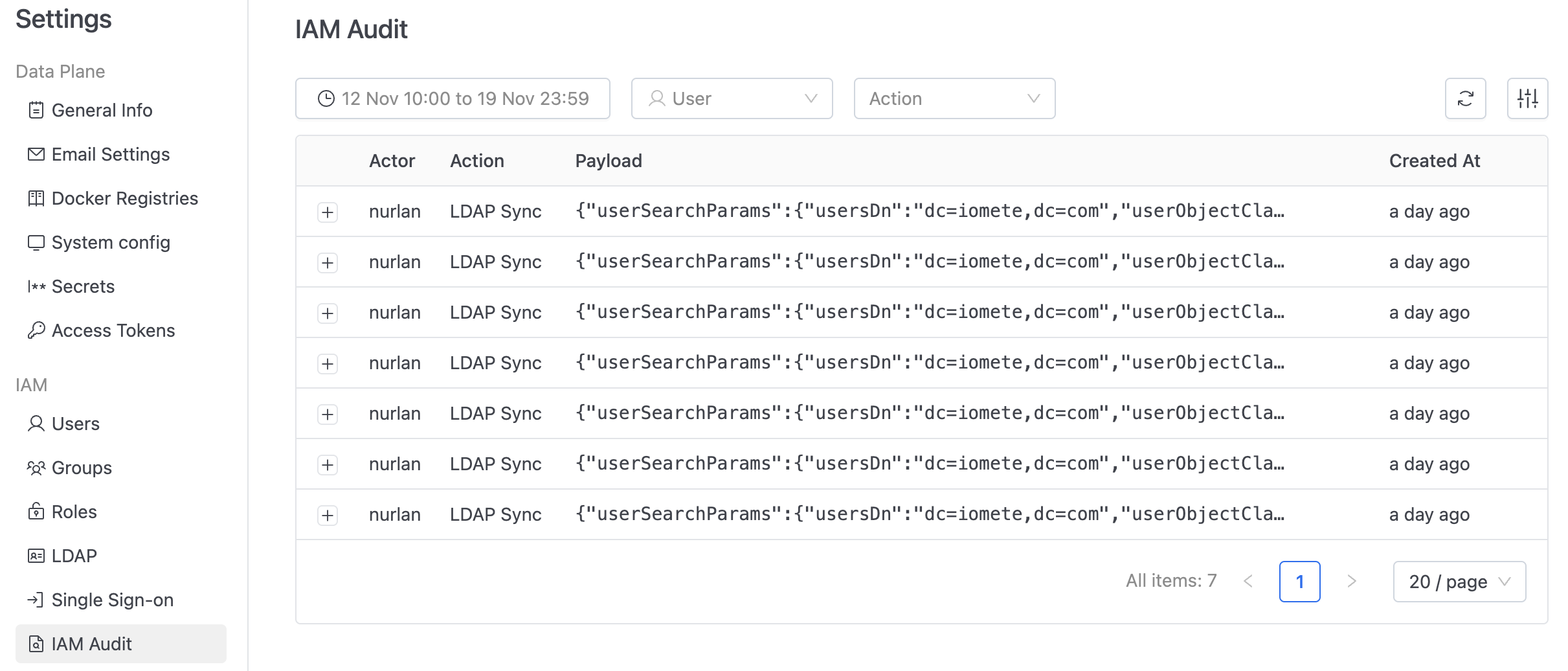 LDAP audit logs | IOMETE