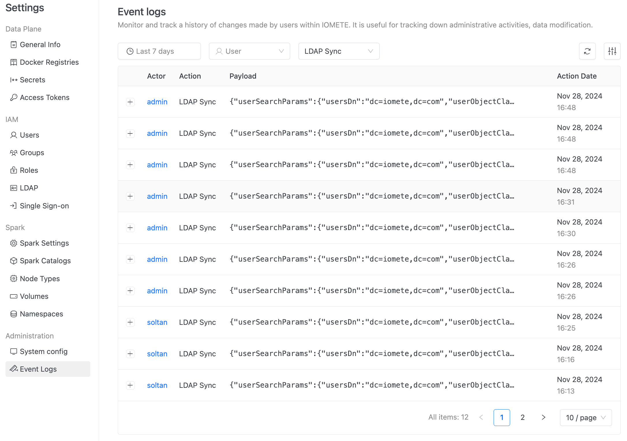 LDAP audit logs | IOMETE