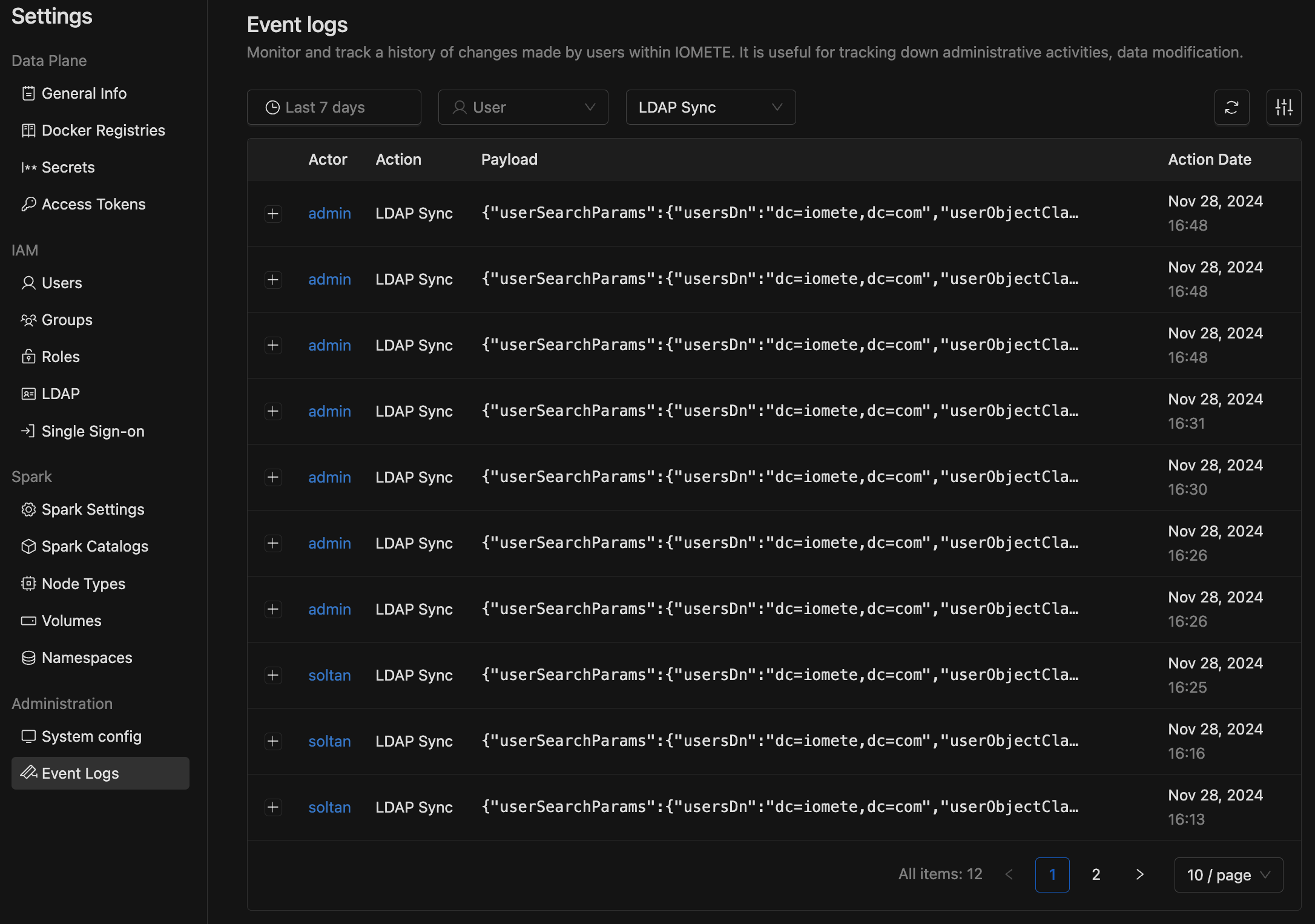 LDAP audit logs | IOMETE