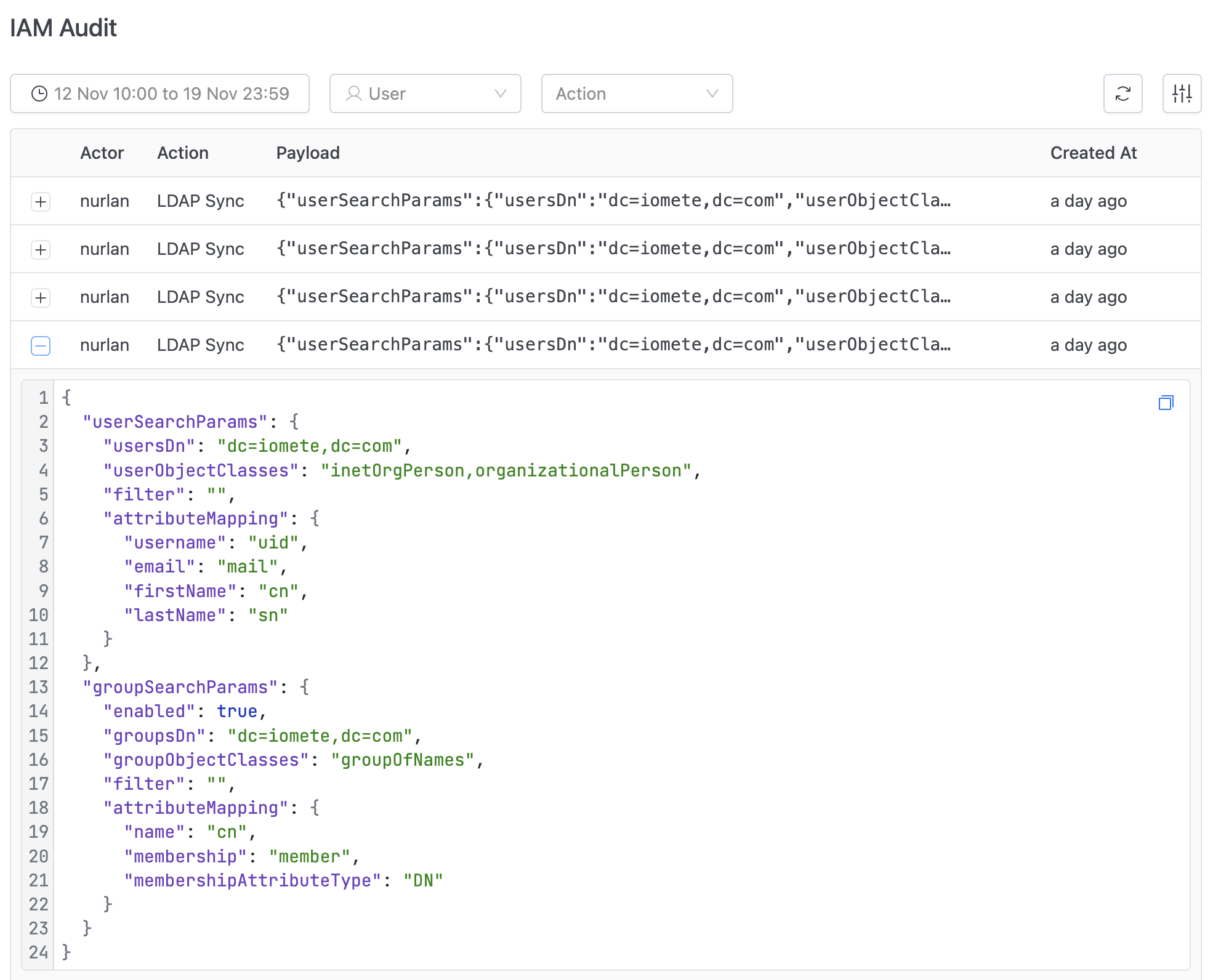 LDAP audit payload | IOMETE