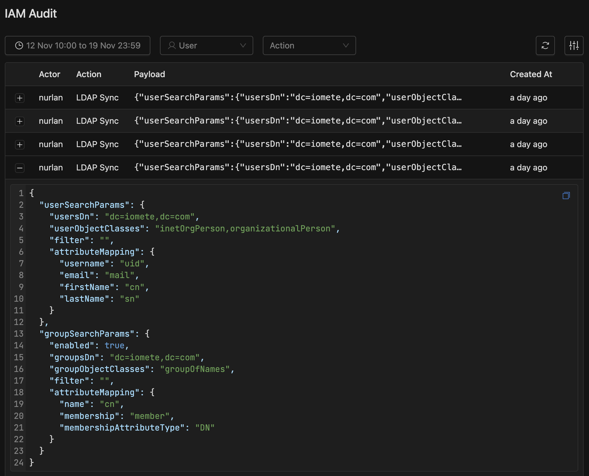 LDAP audit payload | IOMETE