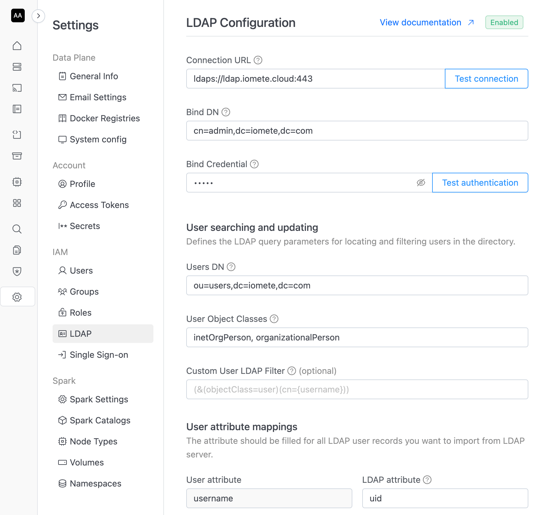 LDAP configuration | IOMETE