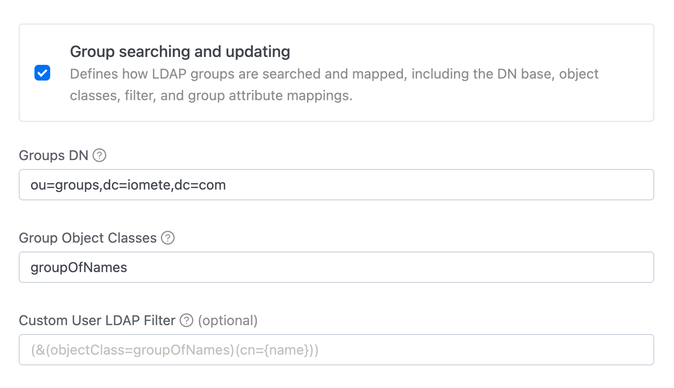 LDAP configuration group searching and updating | IOMETE