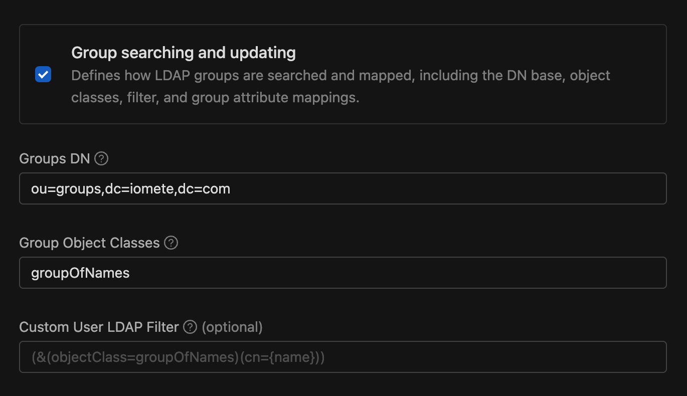 LDAP configuration group searching and updating | IOMETE