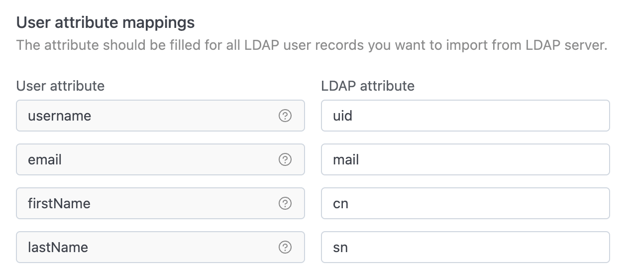 LDAP configuration user attribute mappings | IOMETE