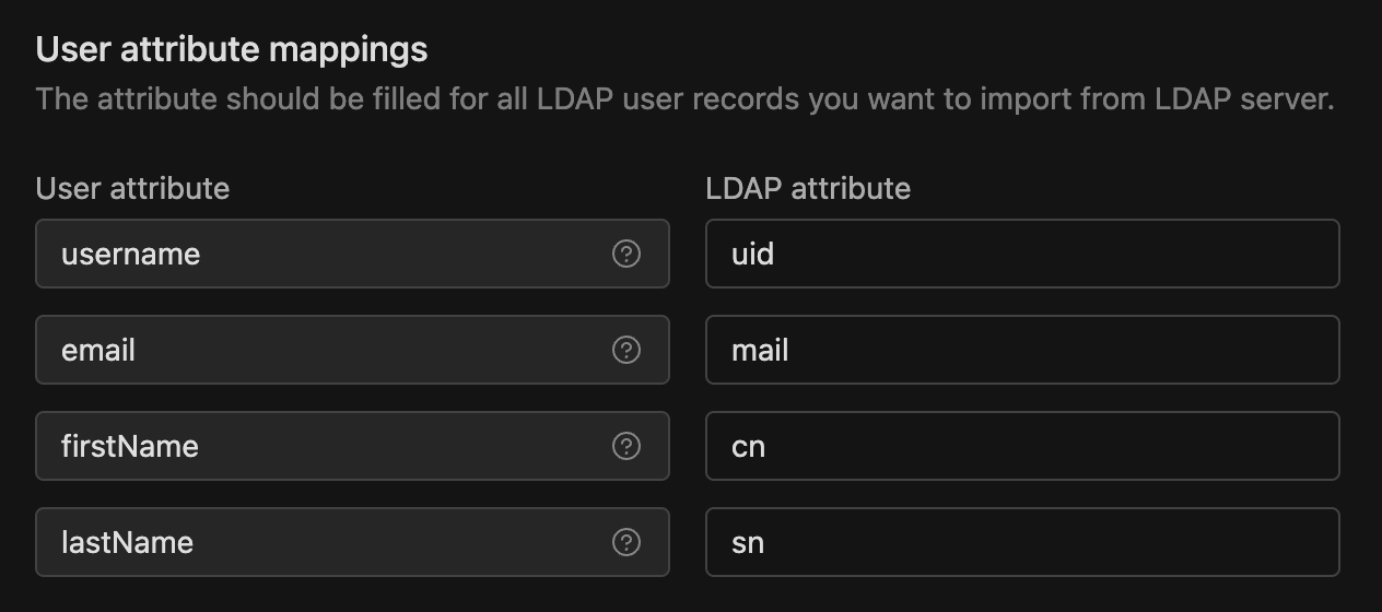 LDAP configuration user attribute mappings | IOMETE