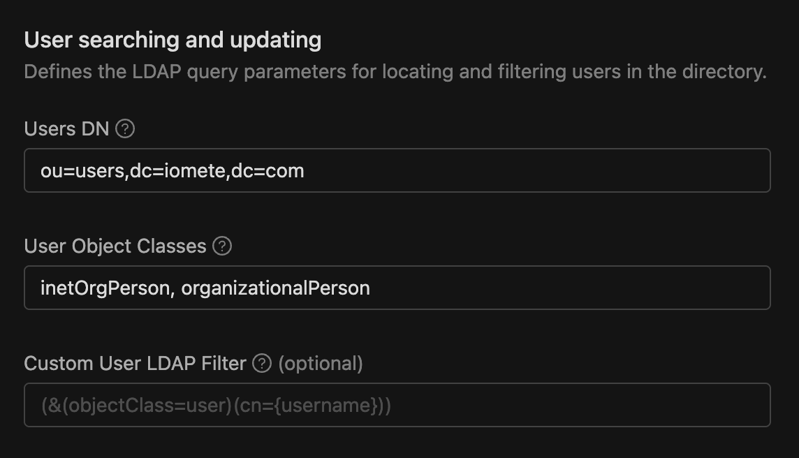 LDAP configuration user searching and updating | IOMETE