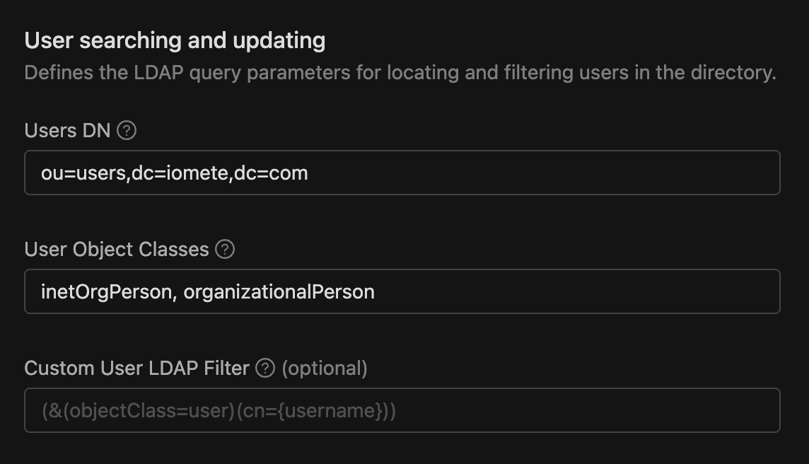 LDAP configuration user searching and updating | IOMETE