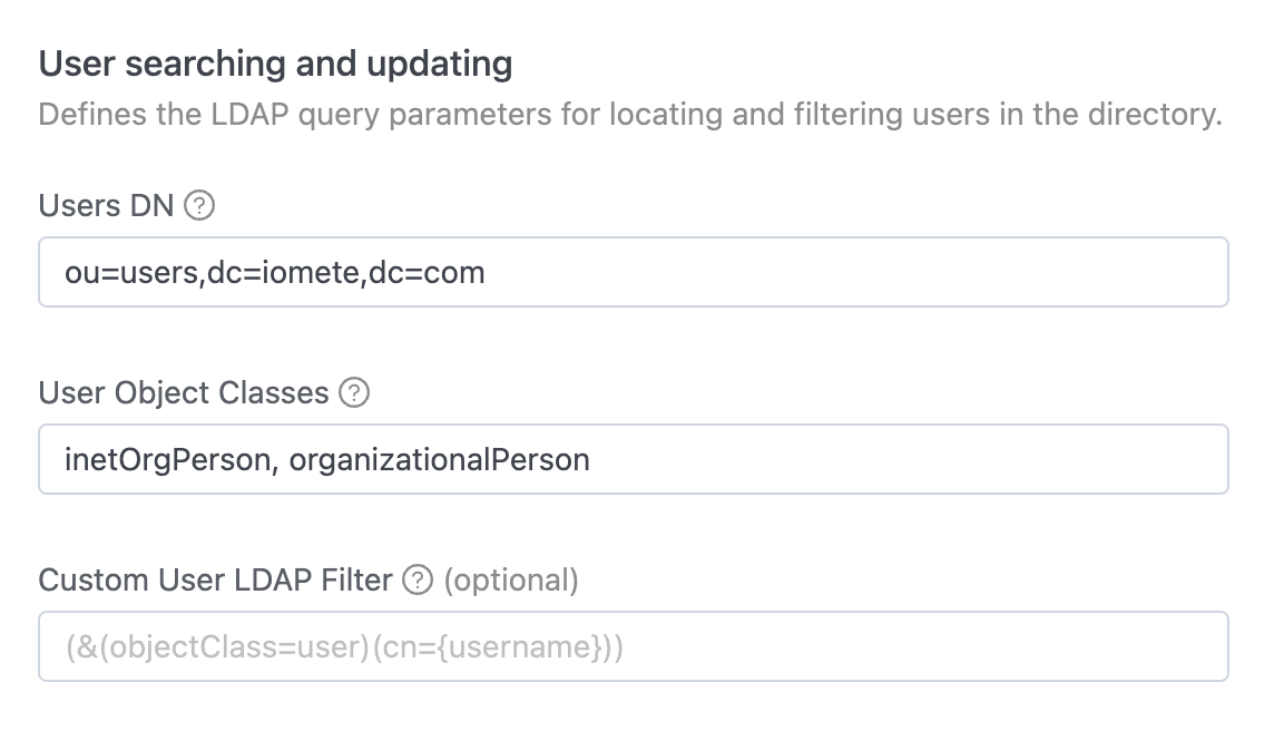 LDAP configuration user searching and updating | IOMETE