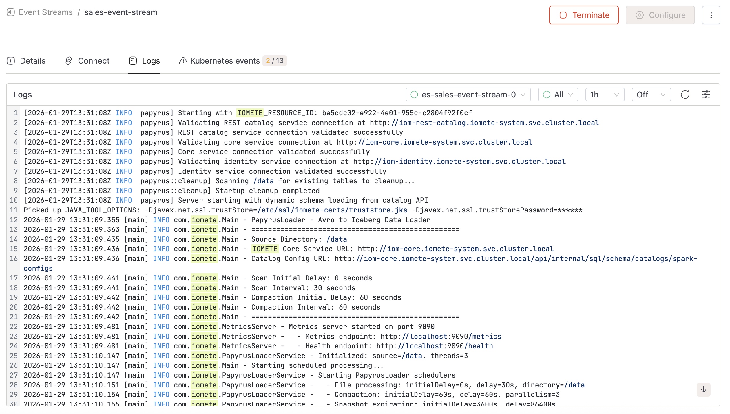 Event Stream logs | IOMETE