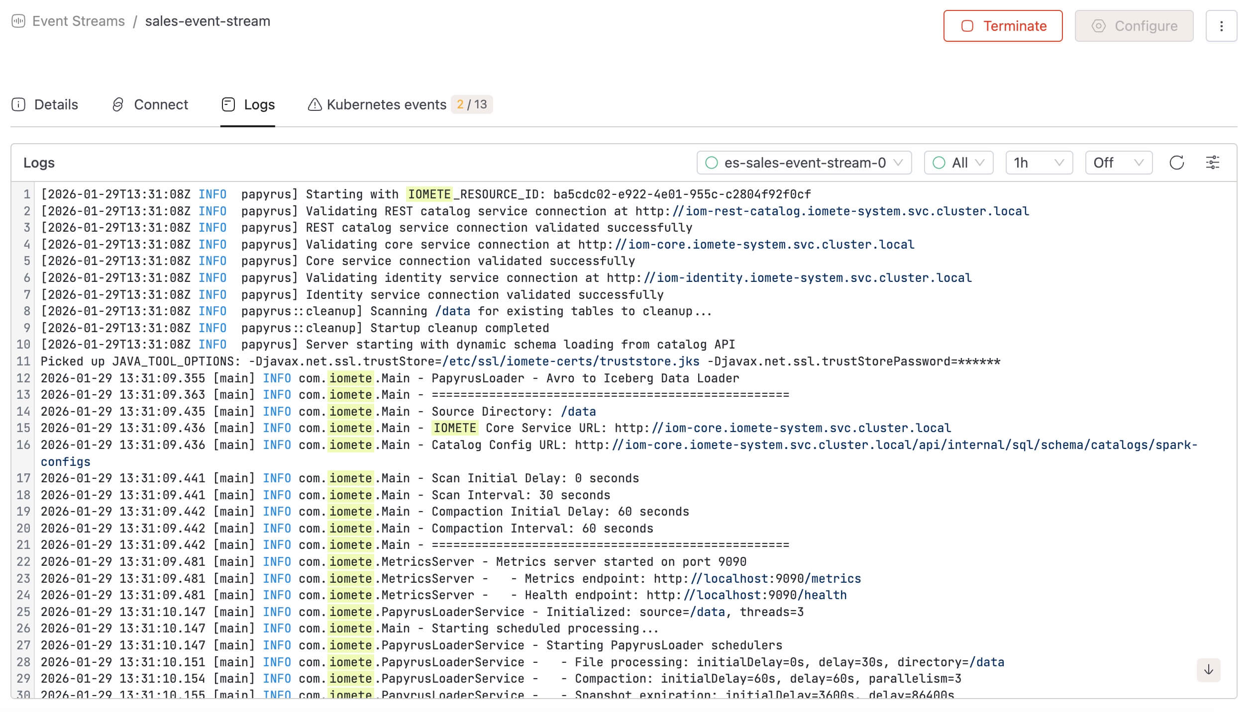 Event Stream logs | IOMETE
