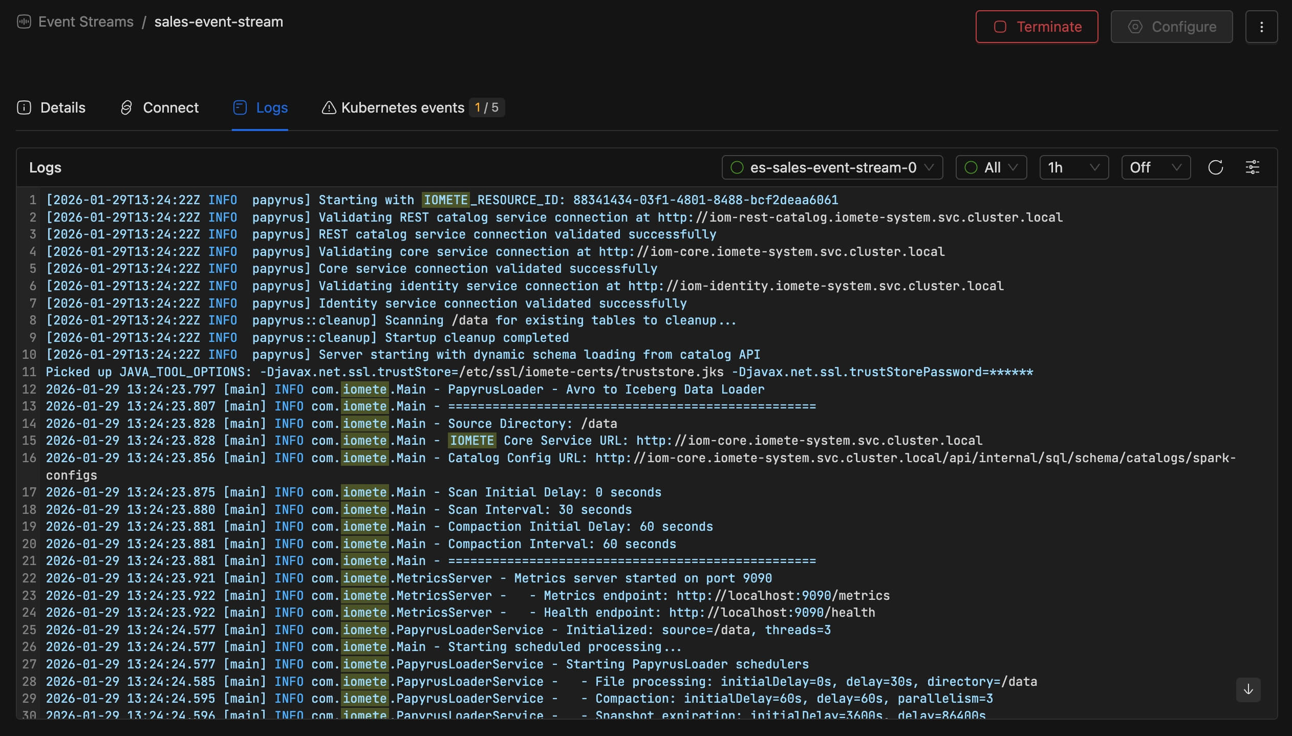 Event Stream logs | IOMETE