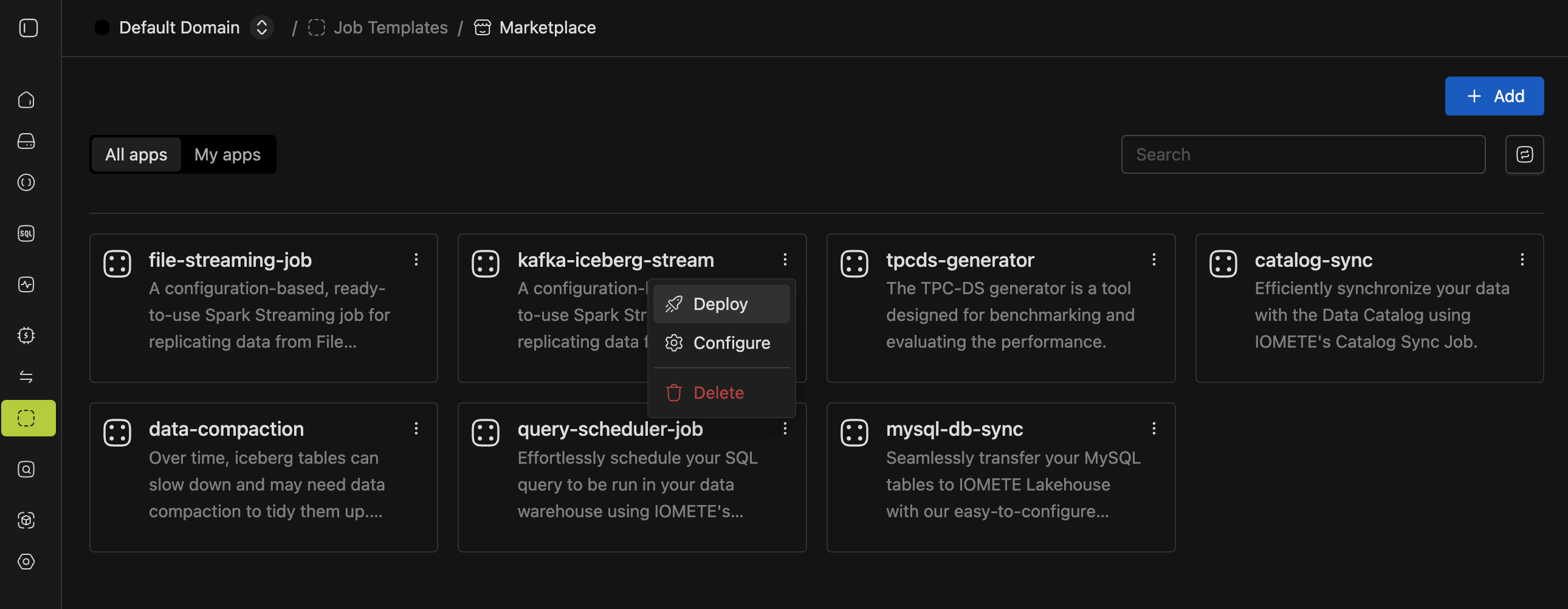 Deploy kafka-streaming from the Marketplace | IOMETE
